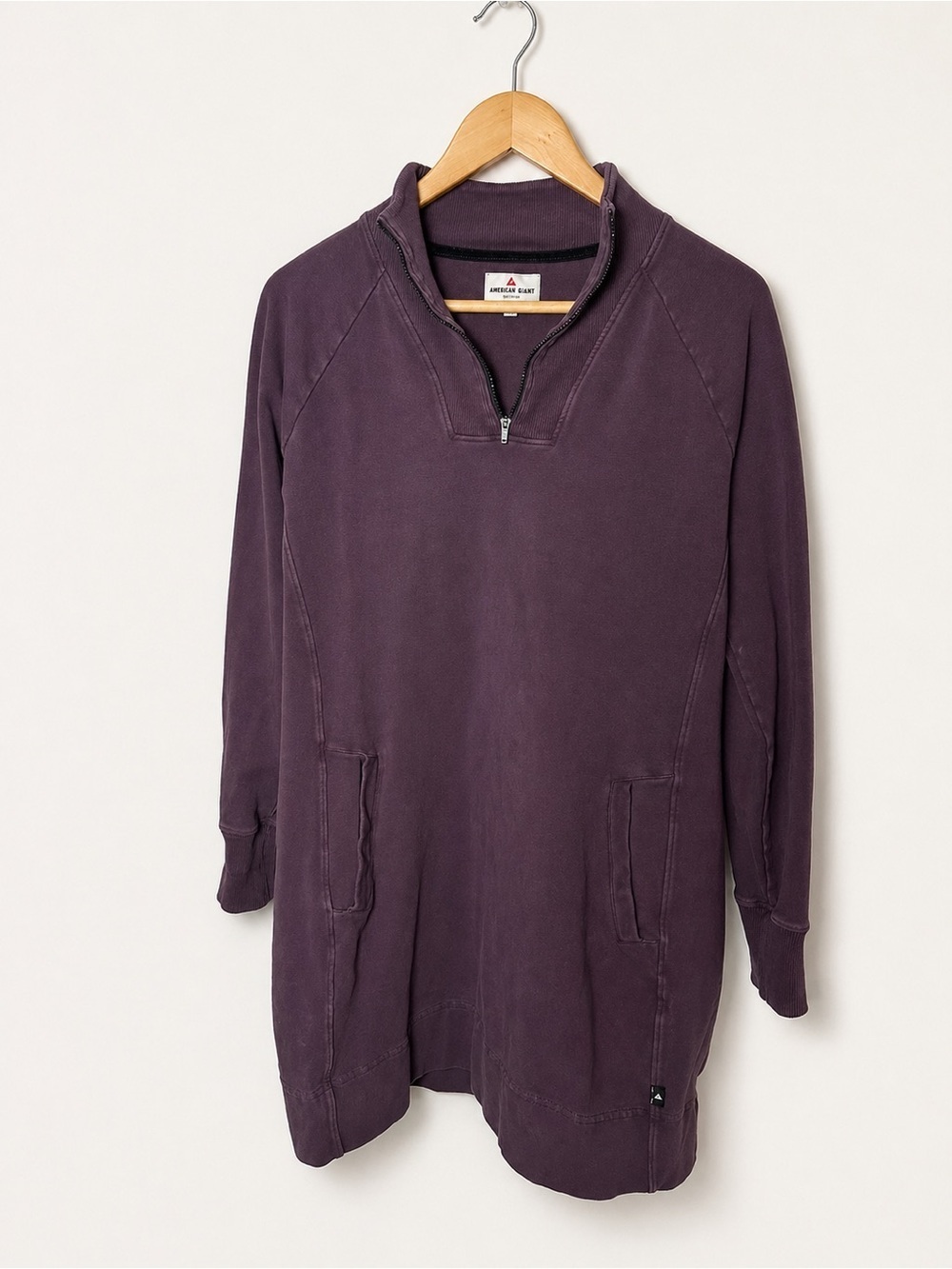 American Giant Womens Large Quarter Zip Tunic Sweatshirt Plum Purple Cotton USA